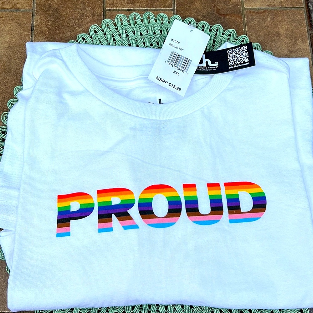 NWT The Phluid Project “Proud” Rainbow 🌈 White T-Shirt size XXL